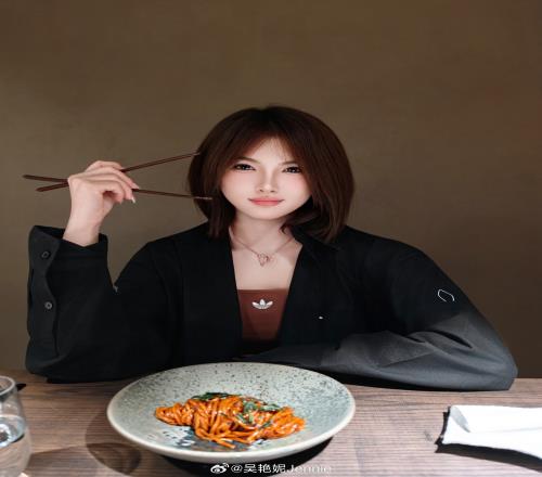 可爱捏吴艳妮社媒晒新造型,棕色短发配上黑色外套