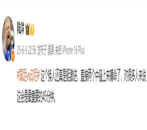 陆洋:这个换人还真是挺激进,直接两个中锋上来搏命了