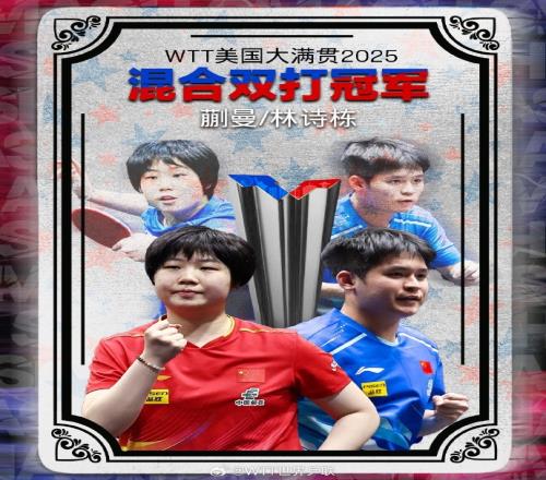 林诗栋蒯曼30击败林仲勋申裕斌,问鼎WTT美国大满贯混双冠军