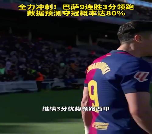 大概率夺冠了巴萨9连胜3分领跑，数据预测夺冠概率达80%！