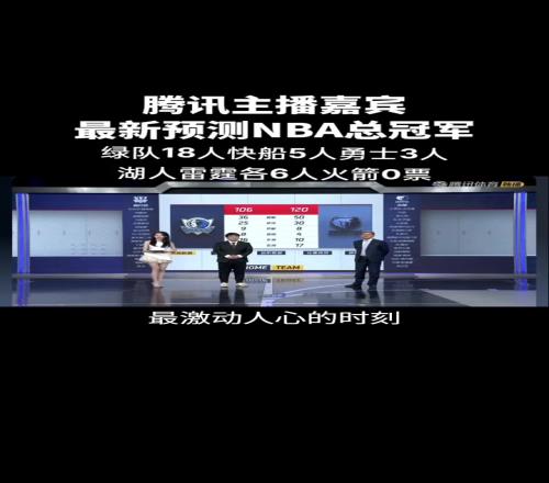 腾讯主播嘉宾最新预测总冠军：绿18人船5人勇士3人湖雷各6人