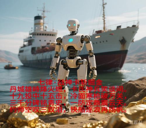 【AI绘图】机器人脚踩金块配文《七律战神卡斩掘金》