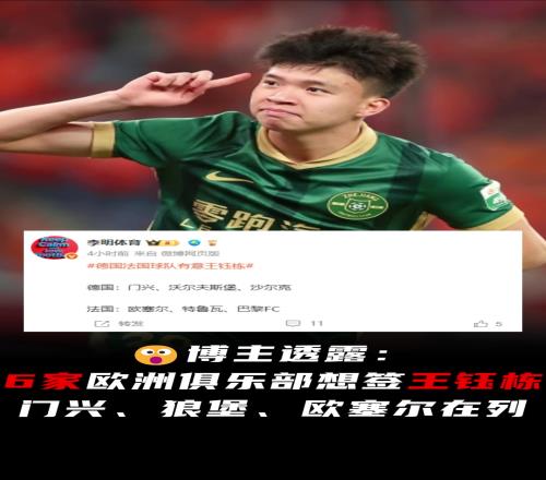 媒体人：门兴&狼堡&欧塞尔等6家球队想签王钰栋