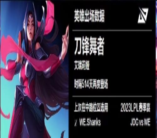 时隔514天刀妹再次登上LPL舞台，由neny选用对位FoFo中单泽丽