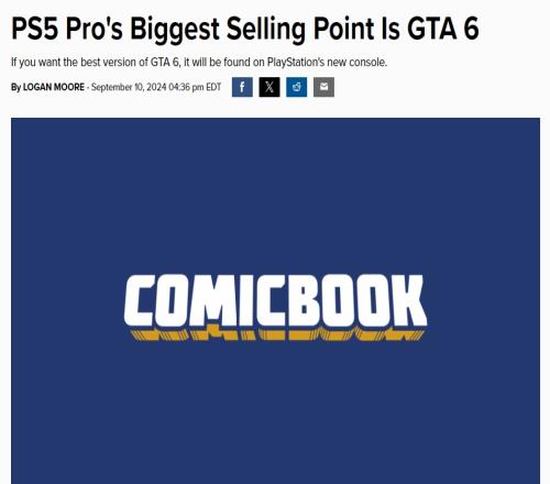 外媒称PS5Pro最大的卖点就《GTA6》：本世代没对手