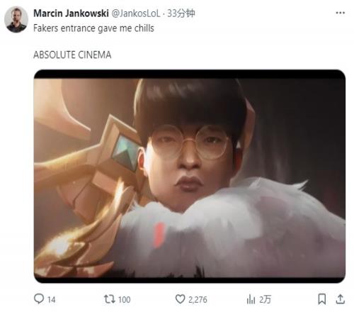 Jankos：Faker出场的时候我起鸡皮疙瘩了绝对是电影级别的！