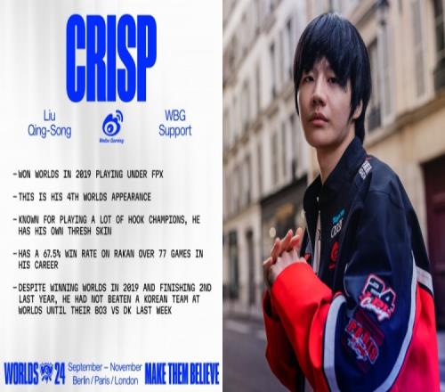 LoLEsports官推发布Crisp选手海报：回到他赢得冠军的城市