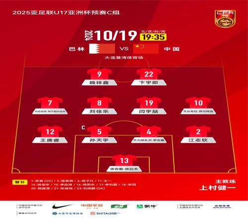 出线关键战！U17亚预赛中国vs巴林首发：艾比布拉先发魏祥鑫出战