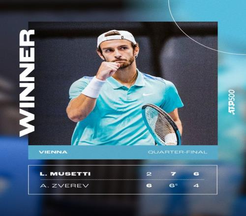 ATP500维也纳14决赛：头号种子兹维列夫12遭6号种子穆塞蒂逆转