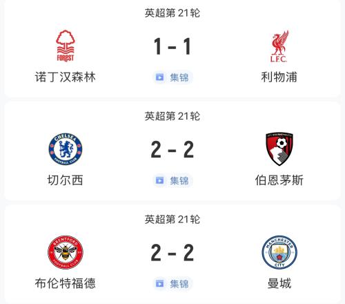 平局夜！利物浦、曼城、切尔西均战平，阿森纳明天能否缩小分差