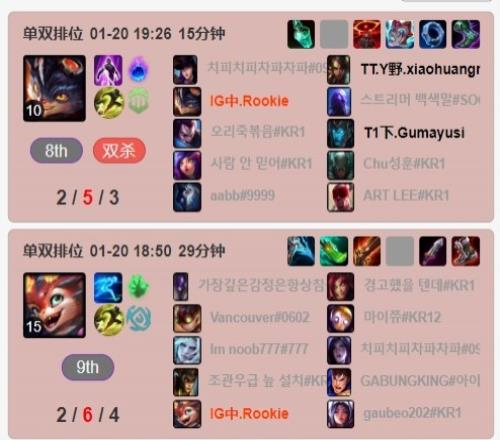 道心破碎Rookie首战惨败Doinb后，韩服排位两局全败负战绩