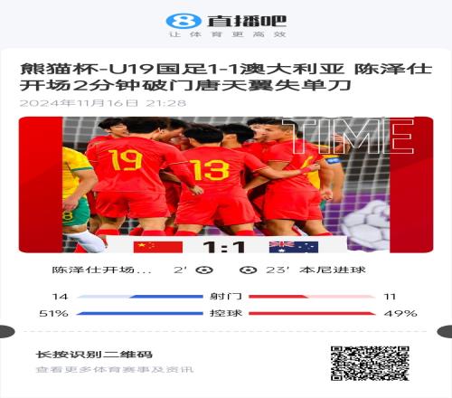 二番战！U20国青与澳大利亚去年熊猫杯刚有过交手，双方11战平