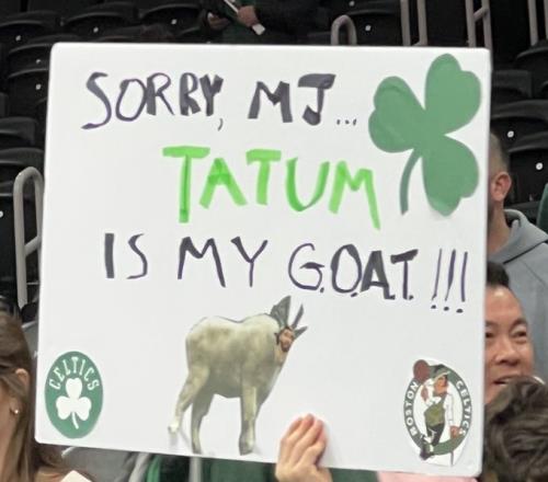 绿军主场球迷举牌：对不起了乔丹塔图姆才是我心目中的GOAT