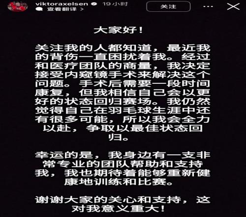 暂别赛场，安赛龙中英双语发文：将通过内窥镜手术治疗背伤