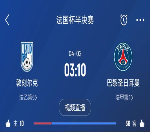 继续大撤退法国杯半决赛敦刻尔克挑战巴黎，此前连续逆转法甲队