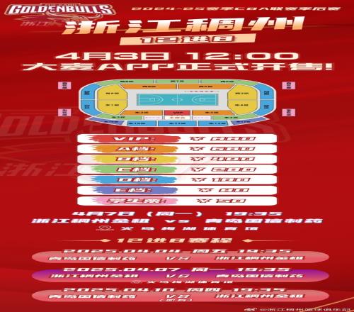浙江男篮首轮门票4月3号开售最低票价80元VIP票880元学生票50