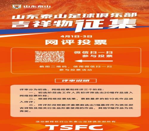 山东泰山俱乐部官方征集吉祥物，共20幅作品进入网络投票