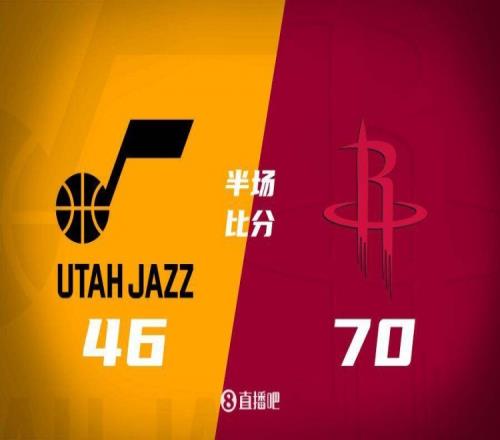 火箭四人得分上双半场7046爵士小贾10+13申京11+6+7狄龙17分