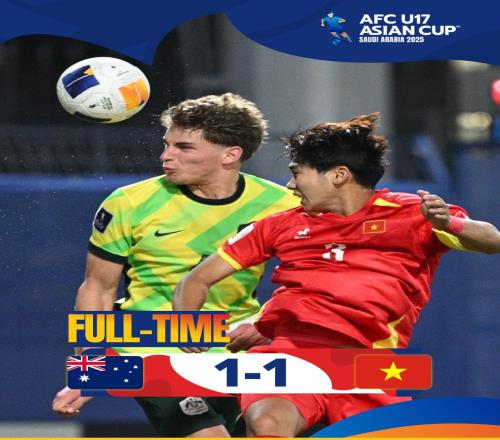 U17亚洲杯：越南11逼平澳大利亚，手抛球战术小角度抽射扳平