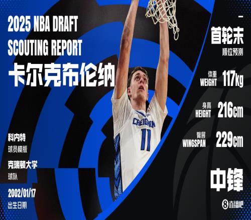 截湖了！黄蜂用34号签选中“22中20的饼王”中锋卡尔克布伦纳