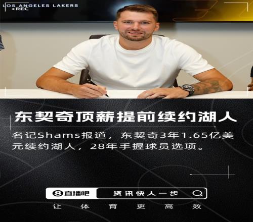 Shams：东契奇3年1.65亿美元顶薪续约湖人28年球员选项