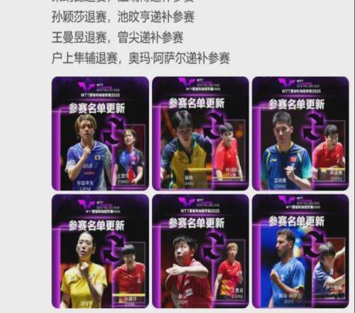 王楚钦、孙颖莎、林诗栋、梁靖崑、王曼昱，集体退赛