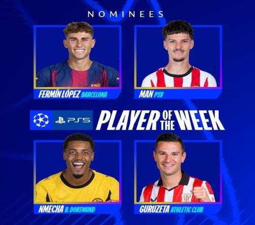 欧冠周最佳球员候选：费尔明、恩梅加、古鲁泽塔、丹尼斯曼