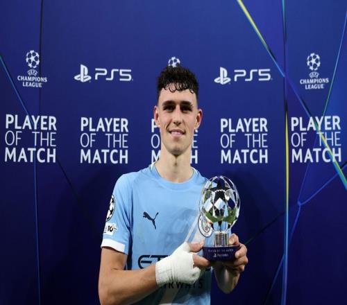 梅开二度，福登当选曼城vs多特全场最佳球员