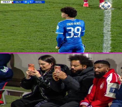 马塞洛儿子恩佐代表皇马在青年欧冠首秀，马塞洛在场边见证