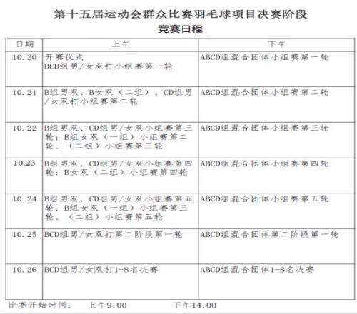 十五运会群众比赛羽毛球项目决赛本月举办，可预约免费观赛