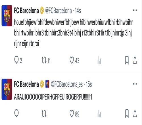 阿劳霍绝杀后，巴萨官方社媒激动到胡言乱语