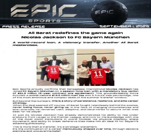 拜仁租杰克逊！经纪公司发文吹捧：创世界纪录的租借，大师级操作
